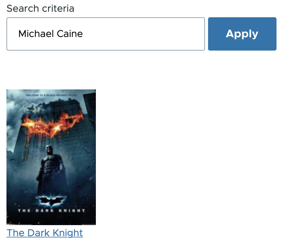 Screenshot of a search for "Michael Caine".