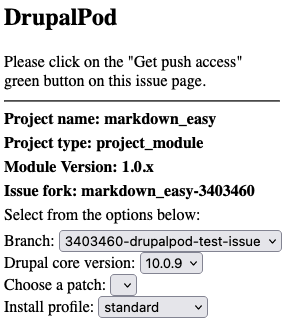 DrupalPod browser extension for Markdown Easy test issue.